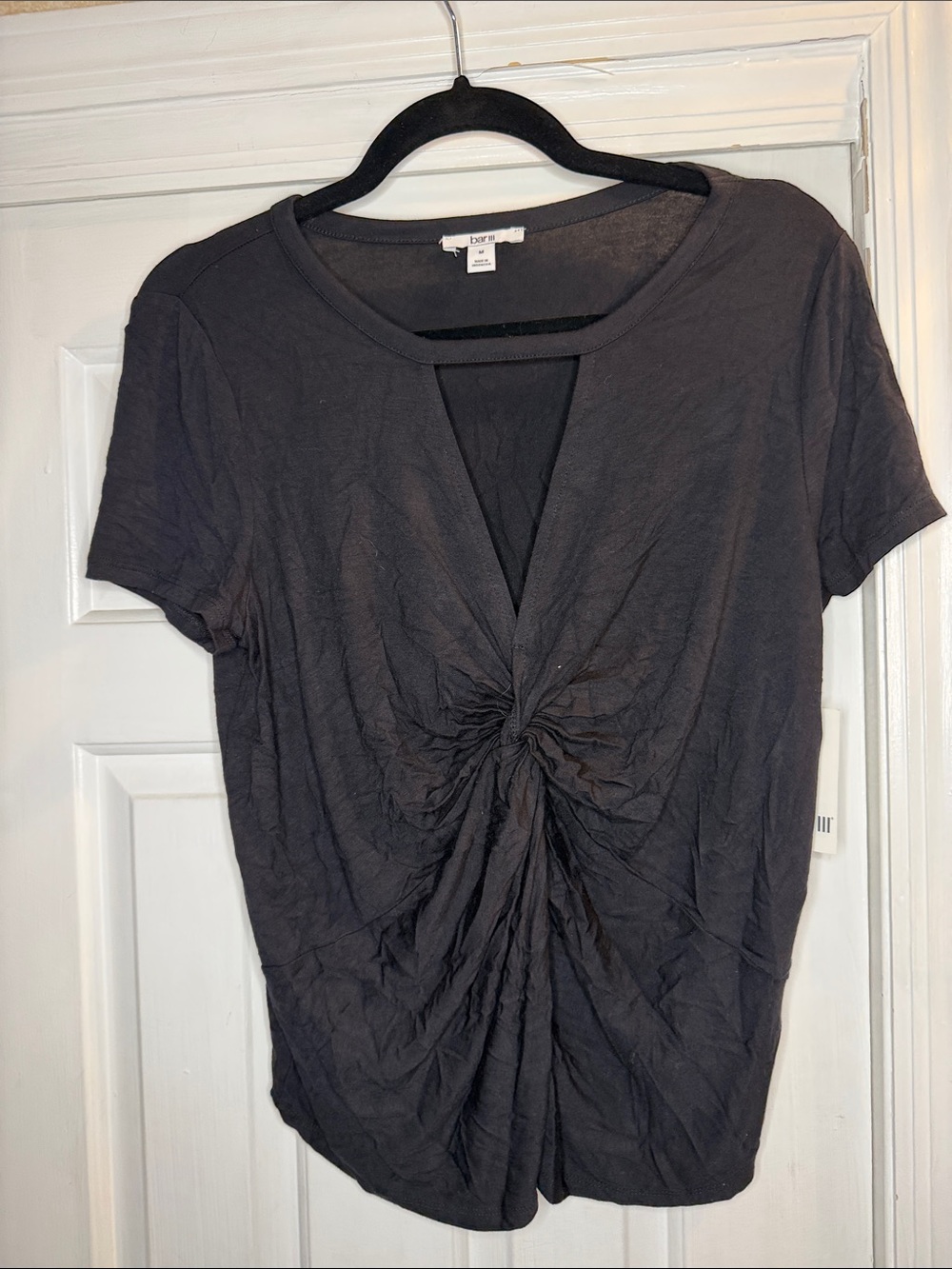 Bar III Black Twist-Front Short Sleeve Tee